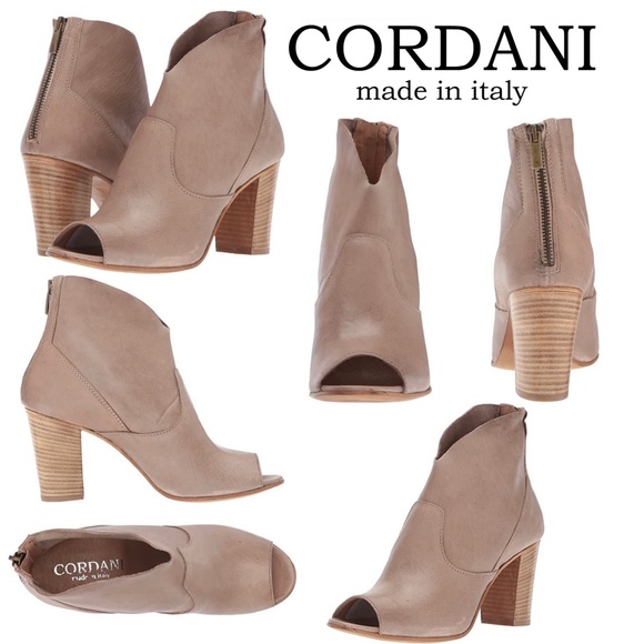 ITALY - Cordani Balero Peep Toe Block High Heel Ankle Bootie Taupe Leather Pumps - Picture 2 of 13